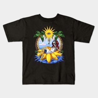 Hippie Skeleton Sunflower Float Kids T-Shirt